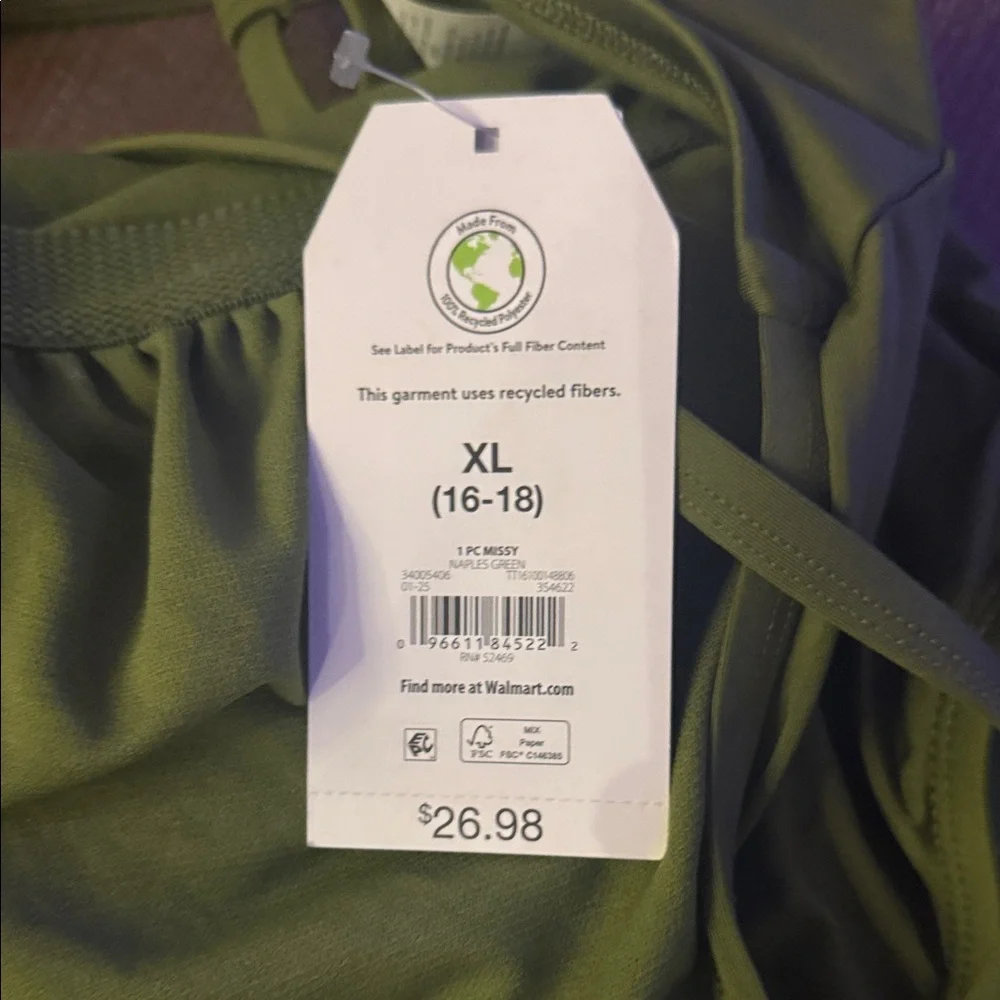 NWT size XL Olive Green One Piece Swimsuit with Lace Trim - Picture 2 of 5